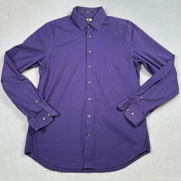 express purple dress shirt Express Dress Shirt Mens Large White Purple Check Extra Slim Collar Button  Down